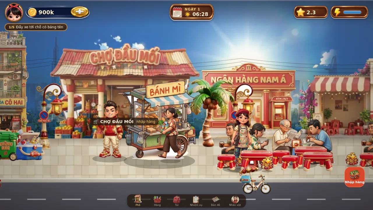 Phố Sài Gòn trong game, xe bánh mì đang bán